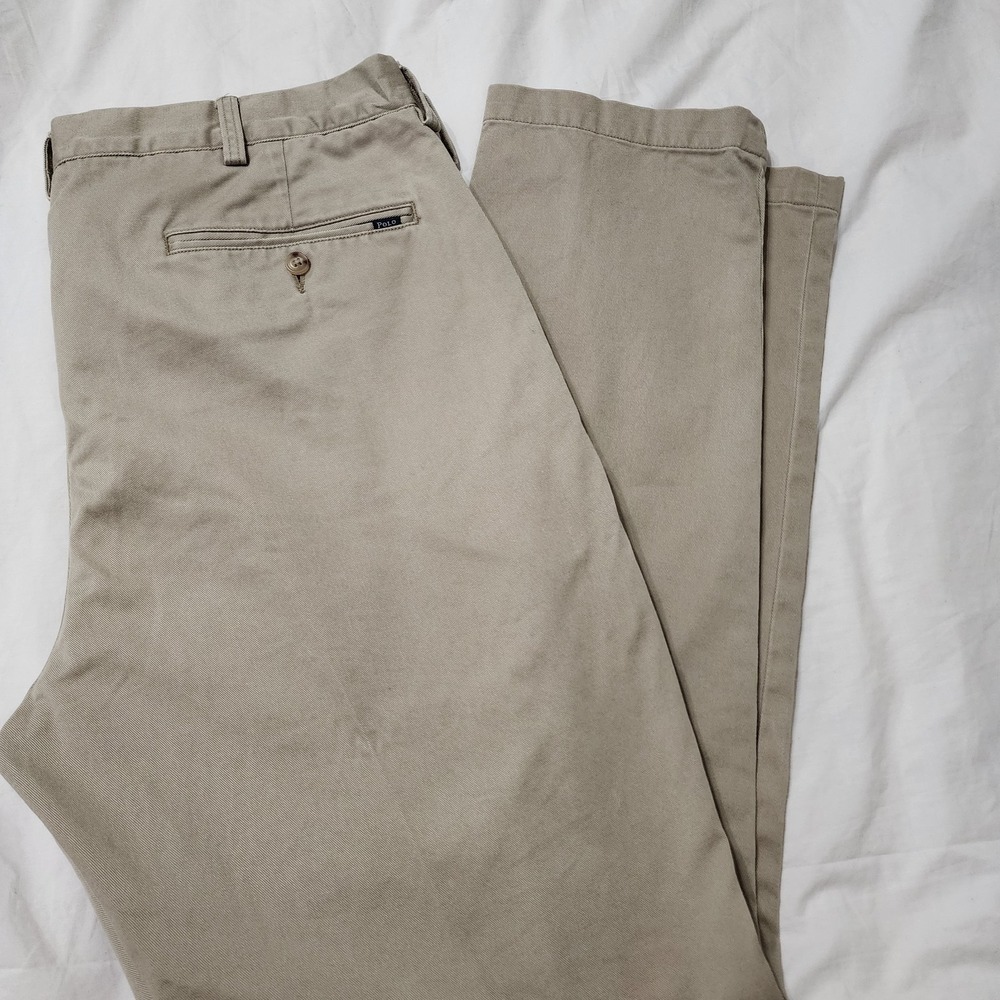VTG Ralph Lauren Polo Pants Mens 36X30 Brown Tan Beige Chino Trouser Flat Front